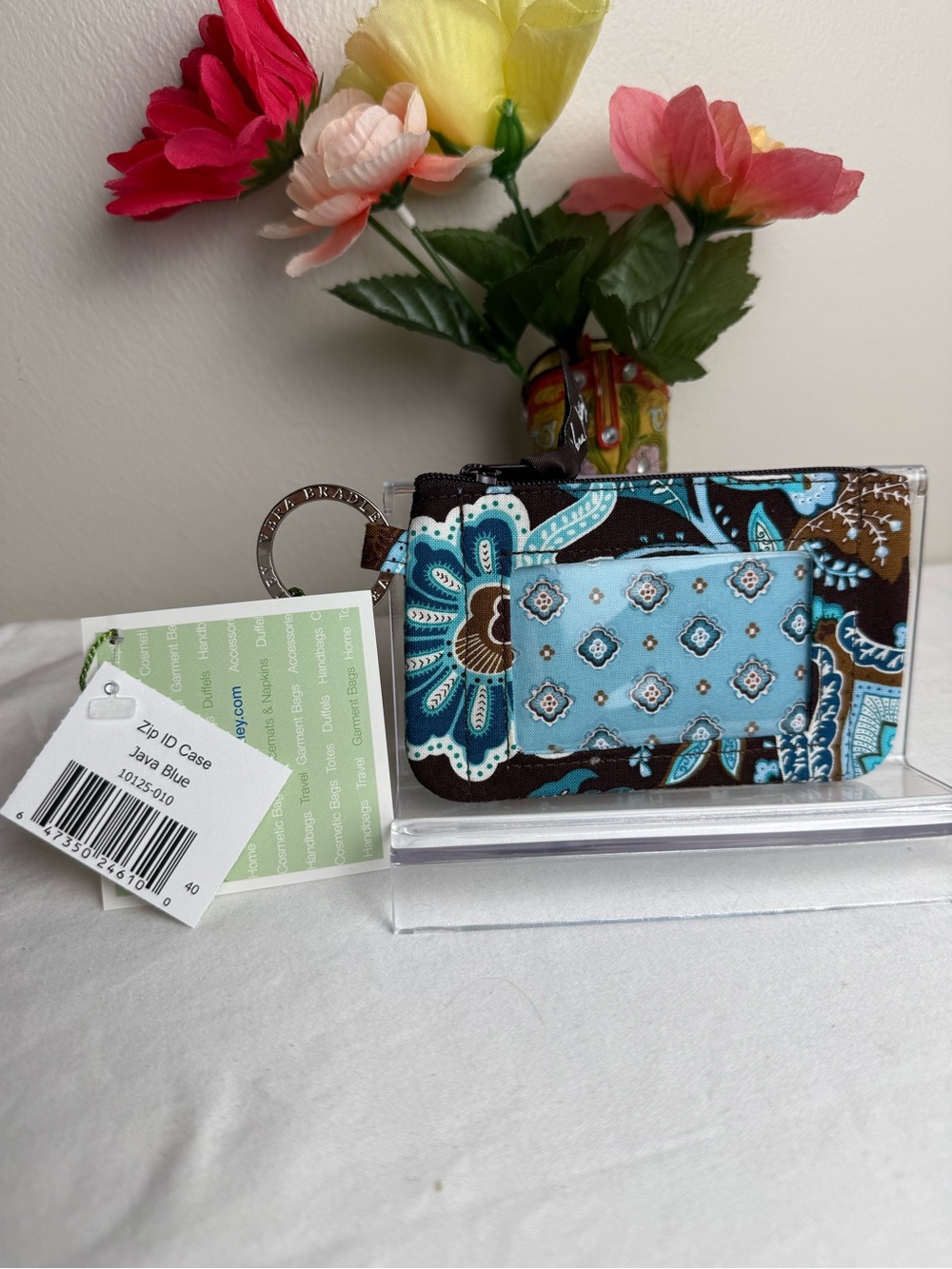 NWT Vera Bradley Java Blue Zip ID Case Retired pattern New